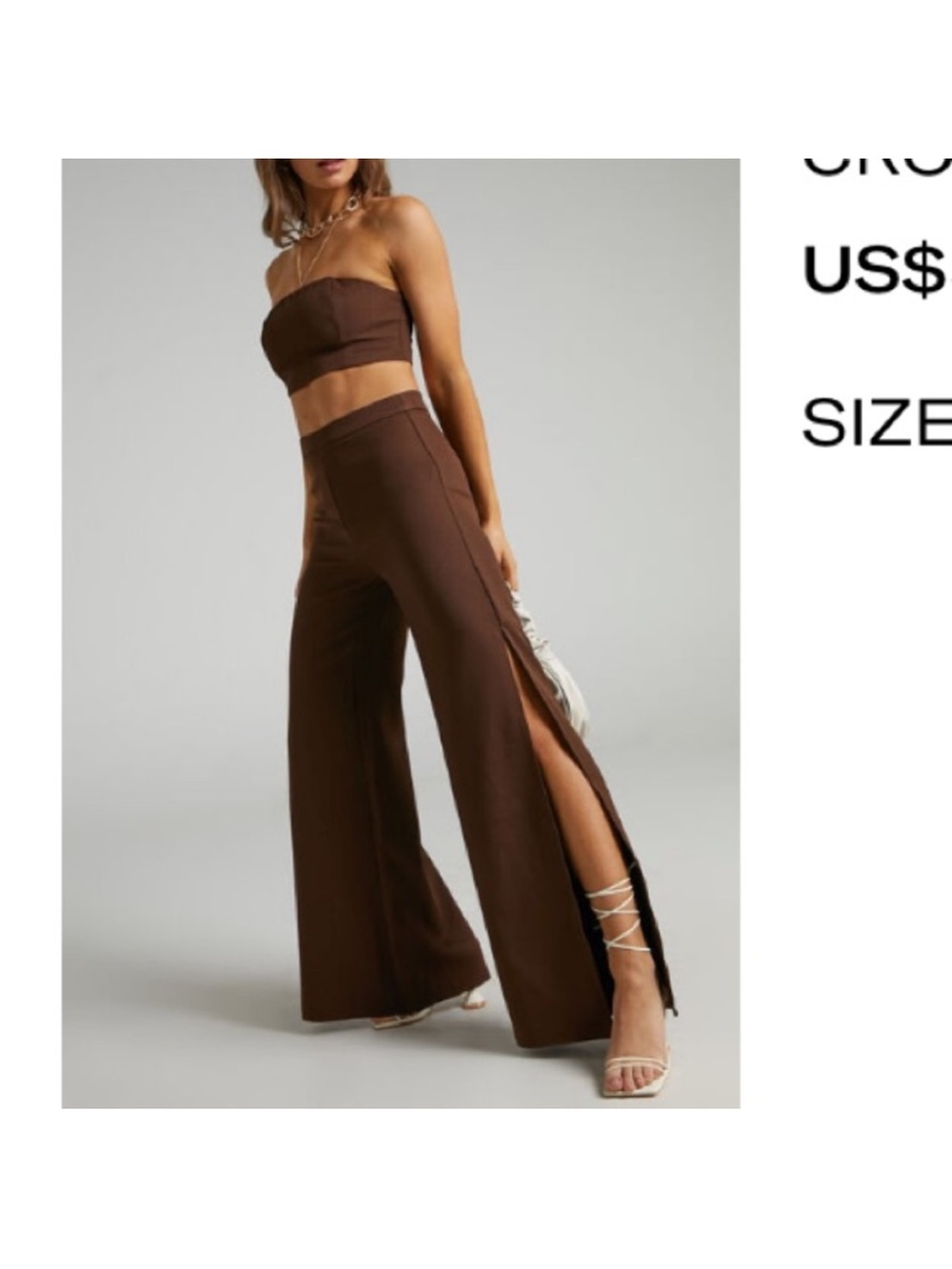 Showpo I’m The One Two Piece Set in Chocolate Split-Side Wide Leg Pants